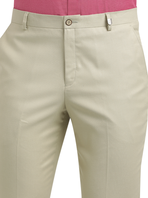 Beige Twill Stretch Formal Trousers