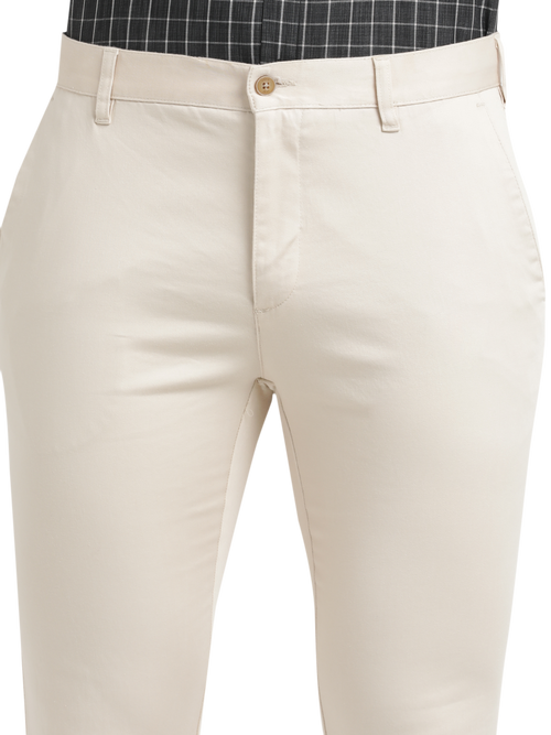 Stone Satin Stretch Solid Trousers