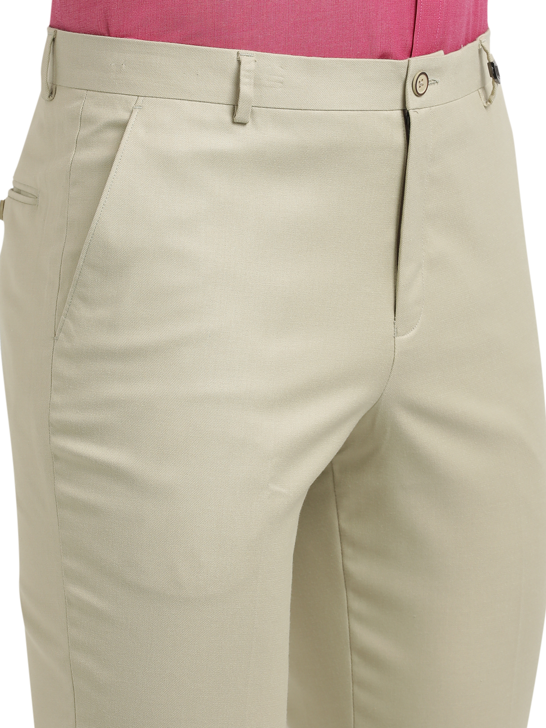 Beige Twill Stretch Formal Trousers