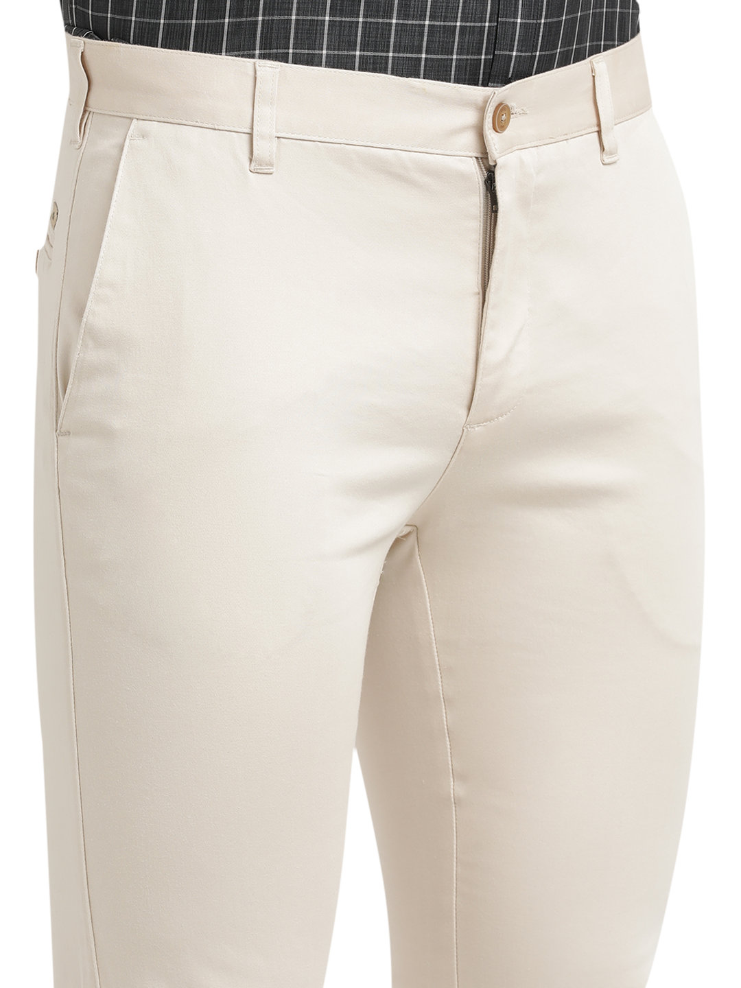 Stone Satin Stretch Solid Trousers - HECTOR_STONE