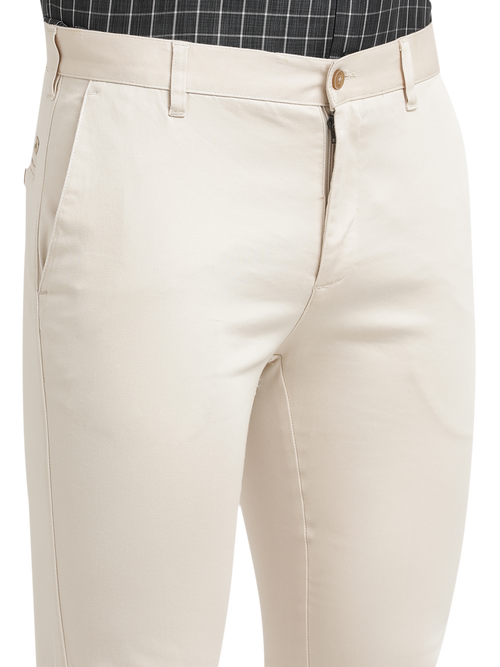 Stone Satin Stretch Solid Trousers