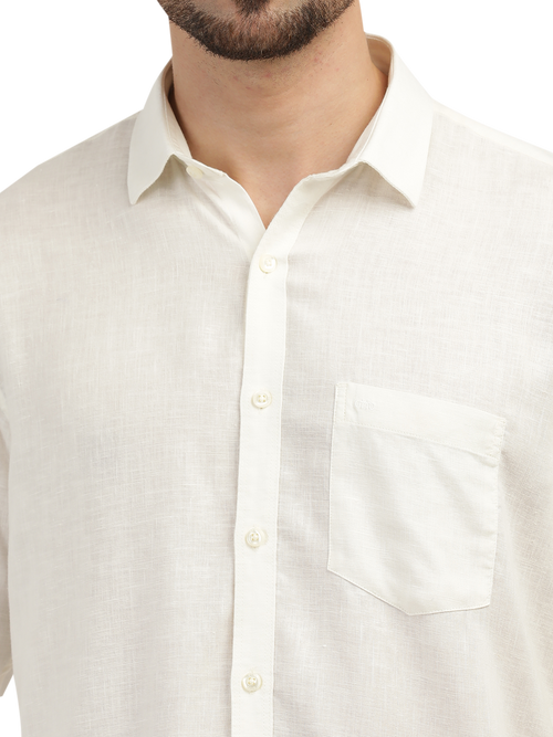 Ivory Linen Blend Solid Shirt