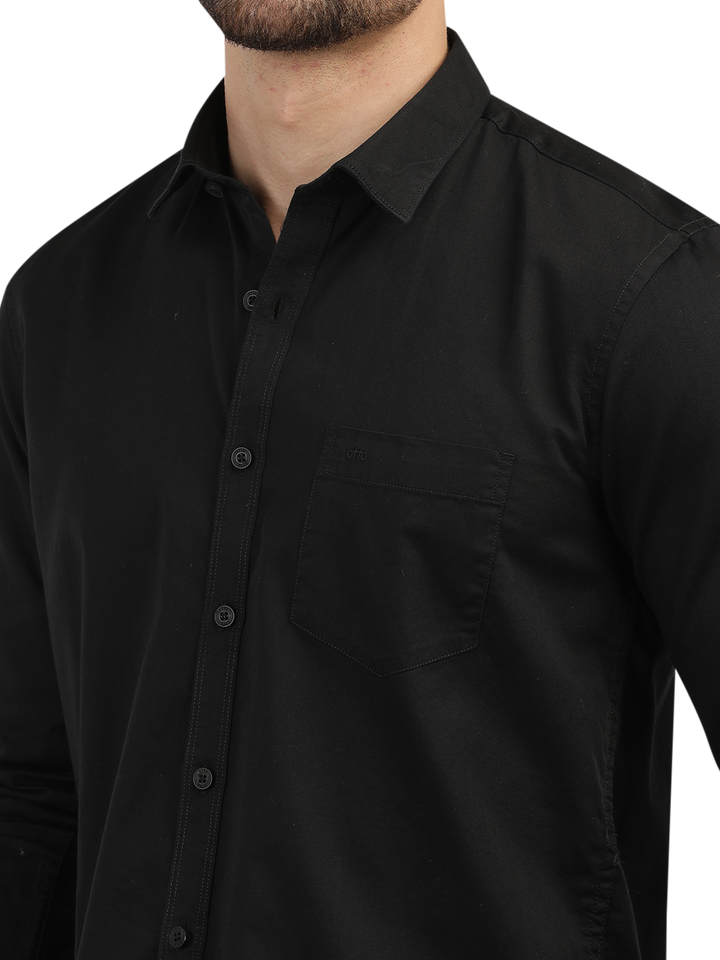 Black Linen Blend Solid Shirt