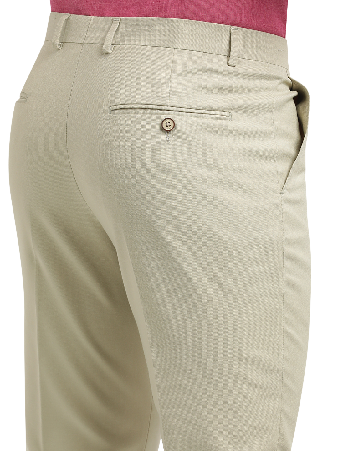 Beige Twill Stretch Formal Trousers