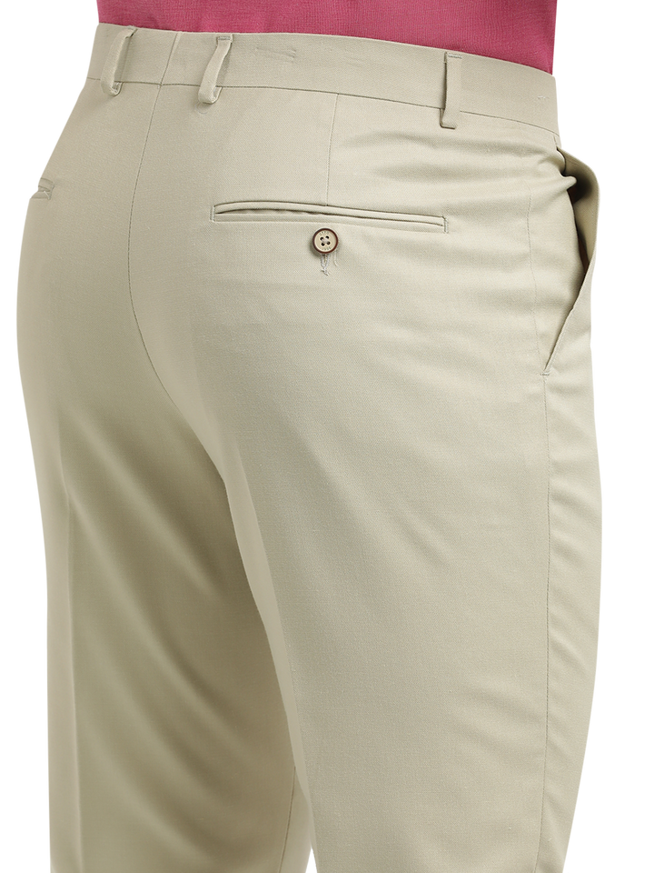 Beige Twill Stretch Formal Trousers