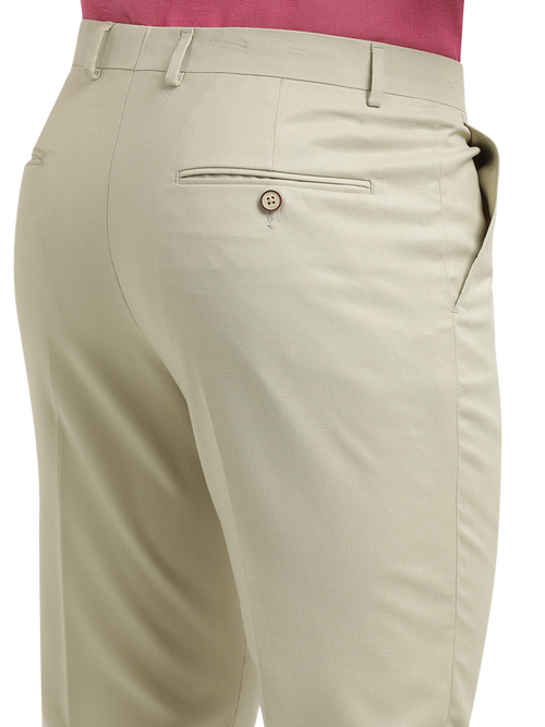 Beige Twill Stretch Formal Trousers