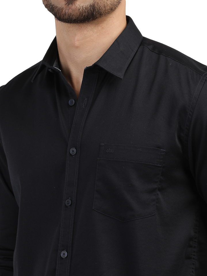 Navy Satin Solid Shirt