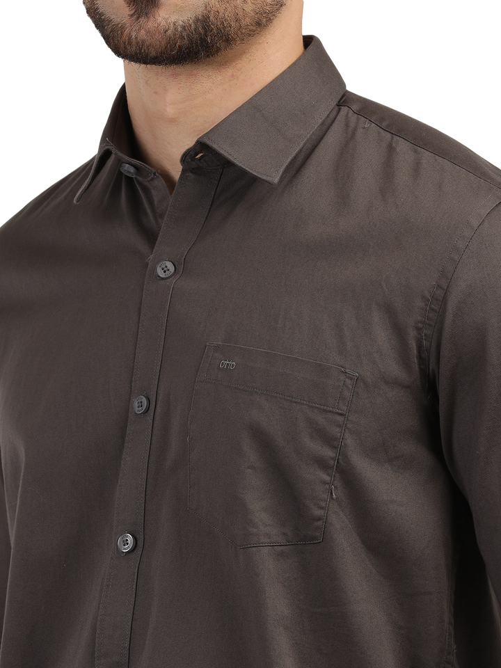 Dark Grey Linen Blend Solid Shirt