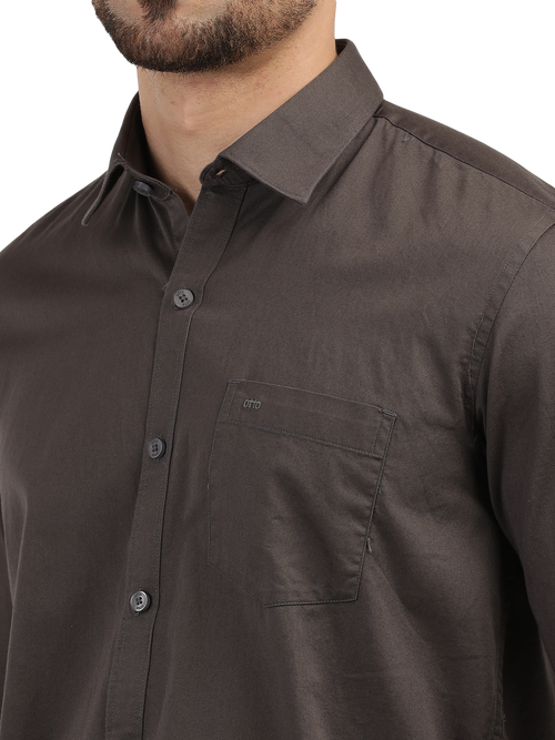 Dark Grey Linen Blend Solid Shirt