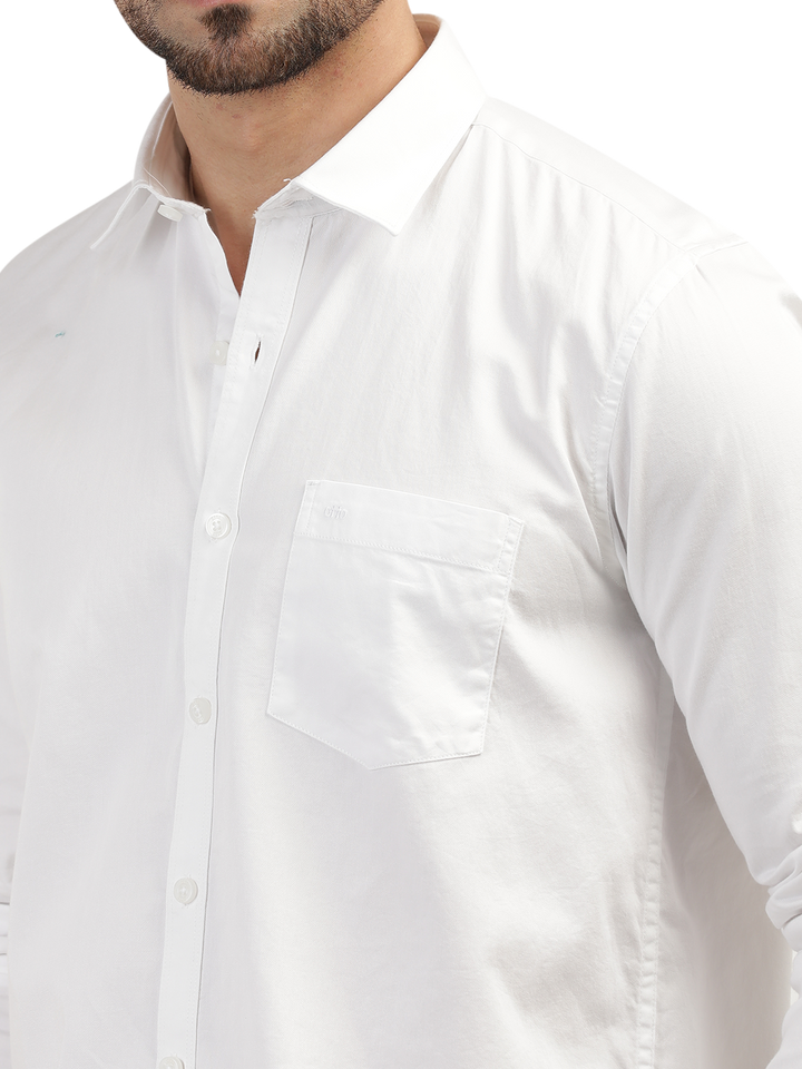 White Linen Blend Solid Shirt