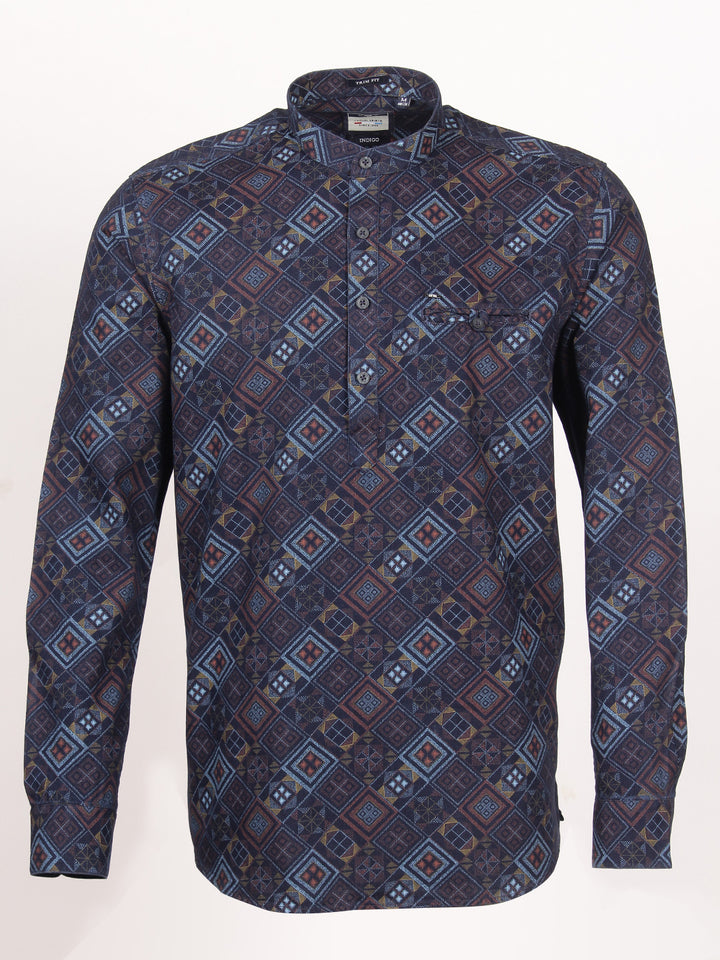 Indigo Geometric Printed Casual Kurtha Shirt