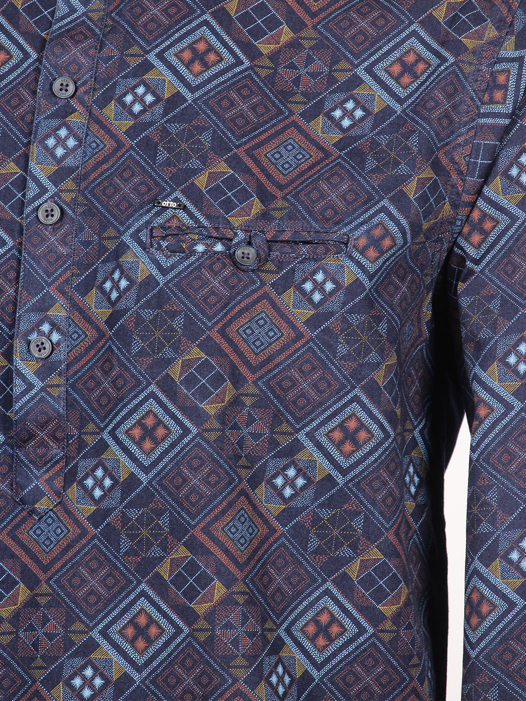 Indigo Geometric Printed Casual Kurtha Shirt