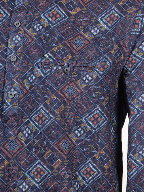 Indigo Geometric Printed Casual Kurtha Shirt