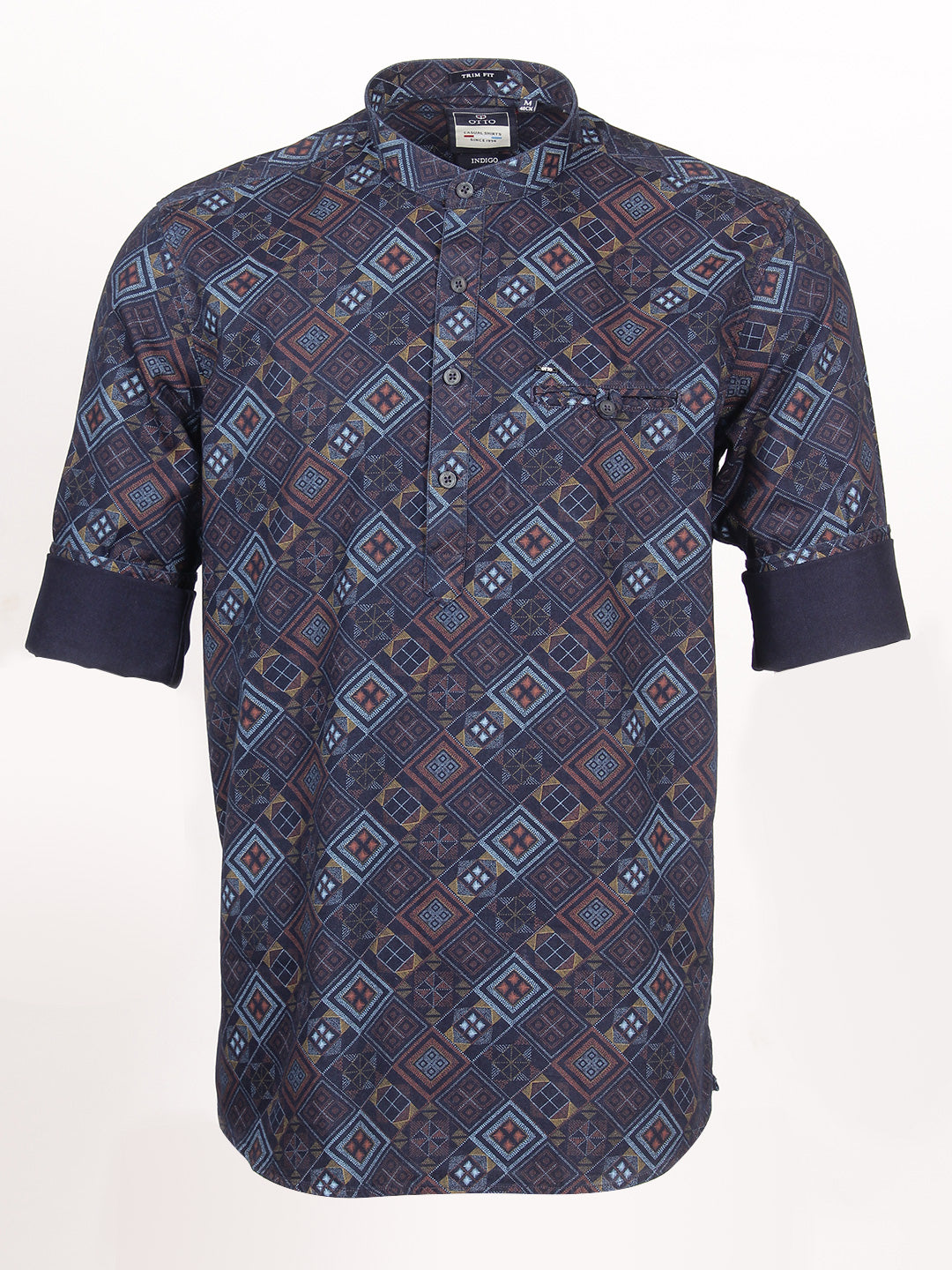 Indigo Geometric Printed Casual Kurtha Shirt