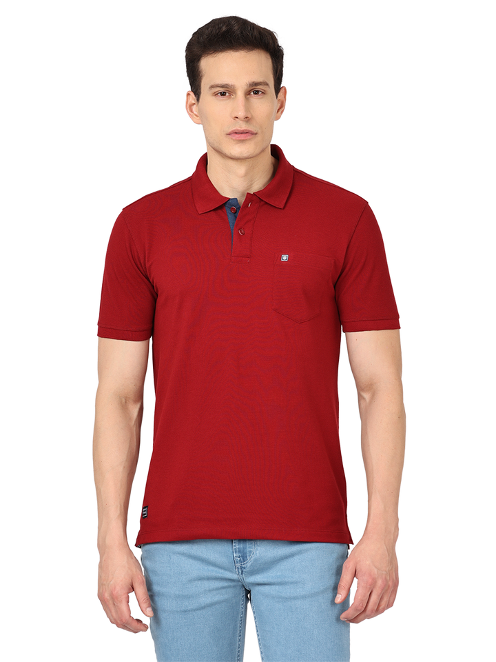 Burgundy Plain Polo Collar T Shirt