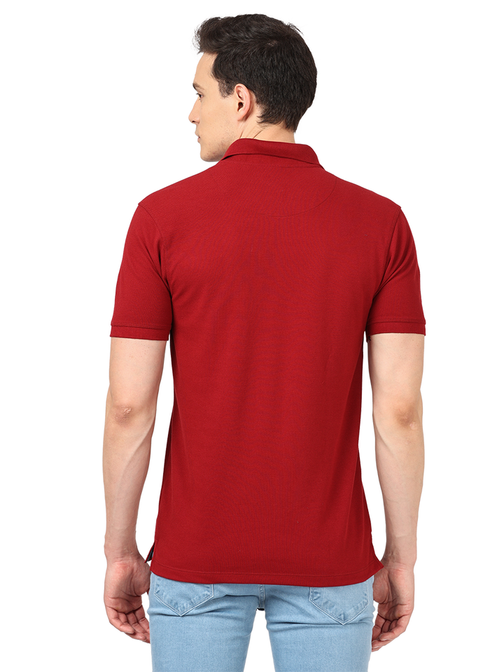 Burgundy Plain Polo Collar T Shirt