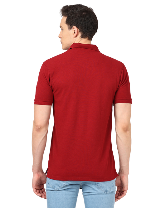 Burgundy Plain Polo Collar T Shirt