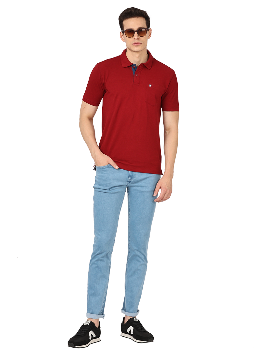 Burgundy Plain Polo Collar T Shirt