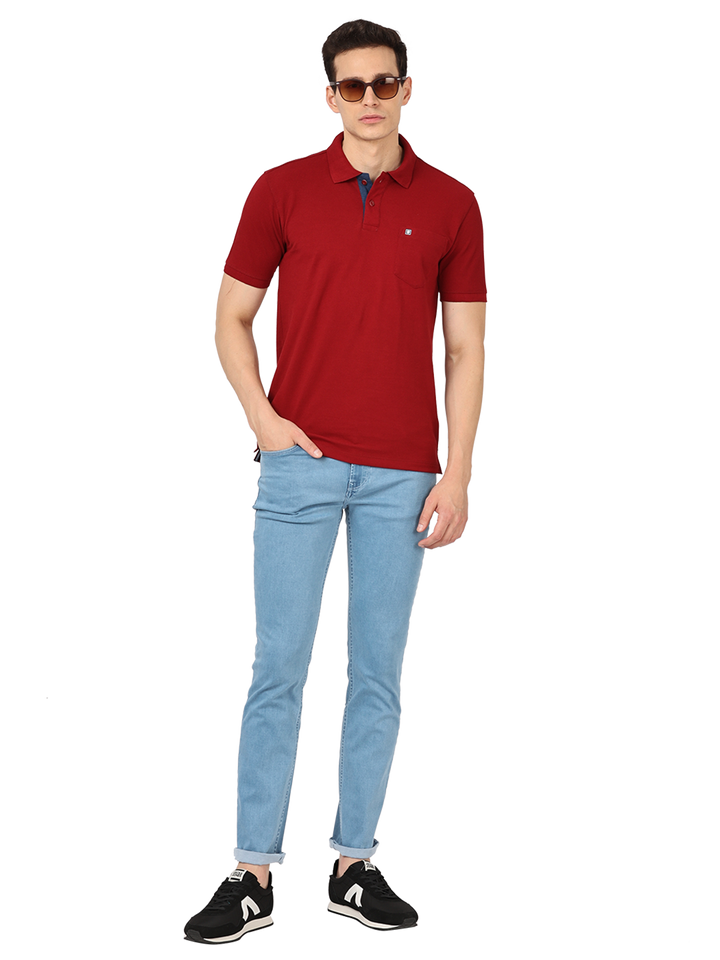 Burgundy Plain Polo Collar T Shirt