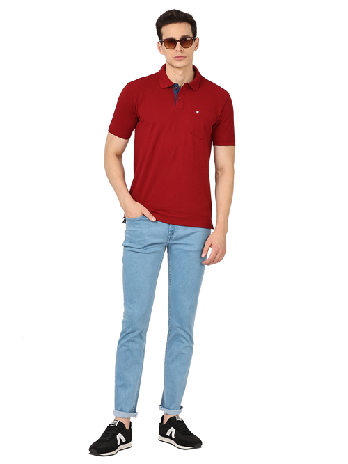 Burgundy Plain Polo Collar T Shirt