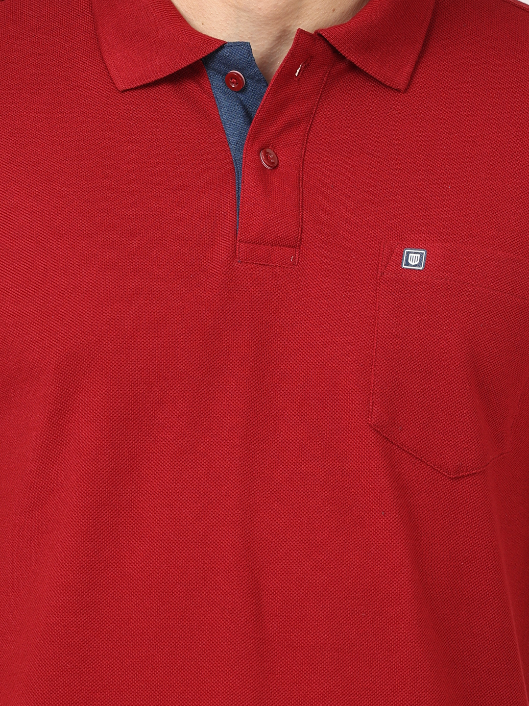 Burgundy Plain Polo Collar T Shirt