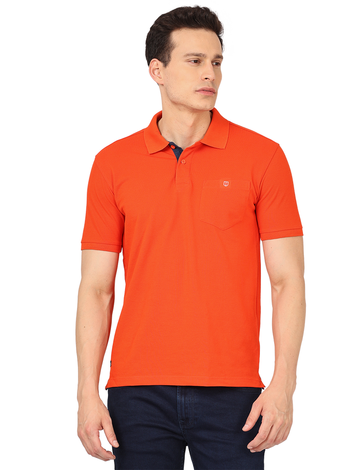 Fire Orange Plain Polo Collar T Shirt