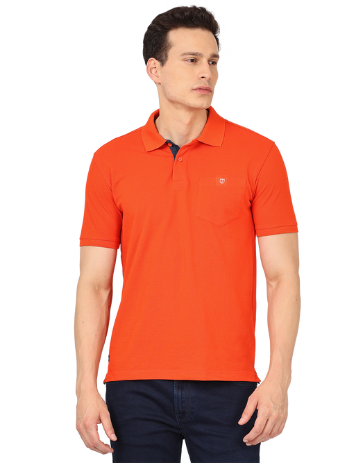 Fire Orange Plain Polo Collar T Shirt