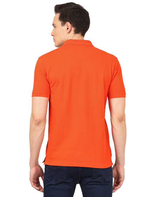 Fire Orange Plain Polo Collar T Shirt