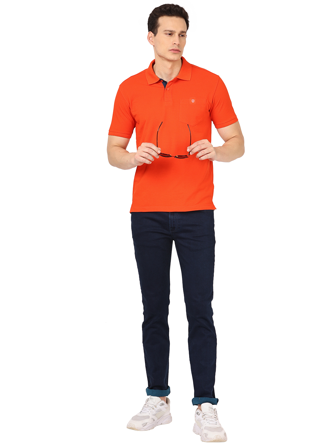 Fire Orange Plain Polo Collar T Shirt