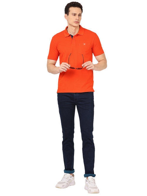 Fire Orange Plain Polo Collar T Shirt