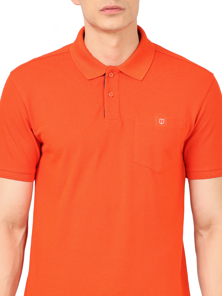 Fire Orange Plain Polo Collar T Shirt