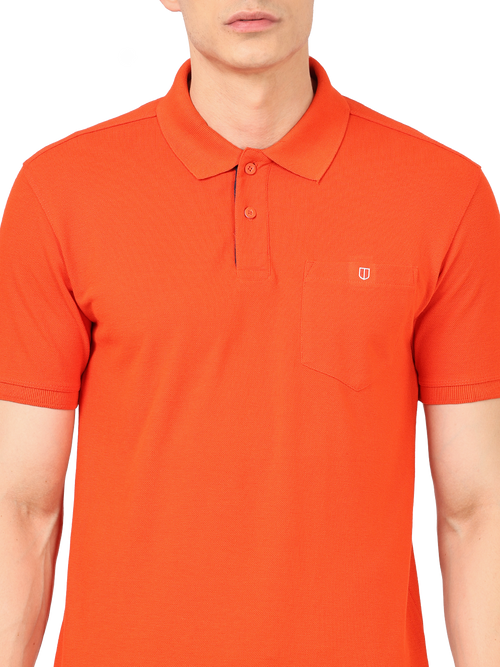 Fire Orange Plain Polo Collar T Shirt