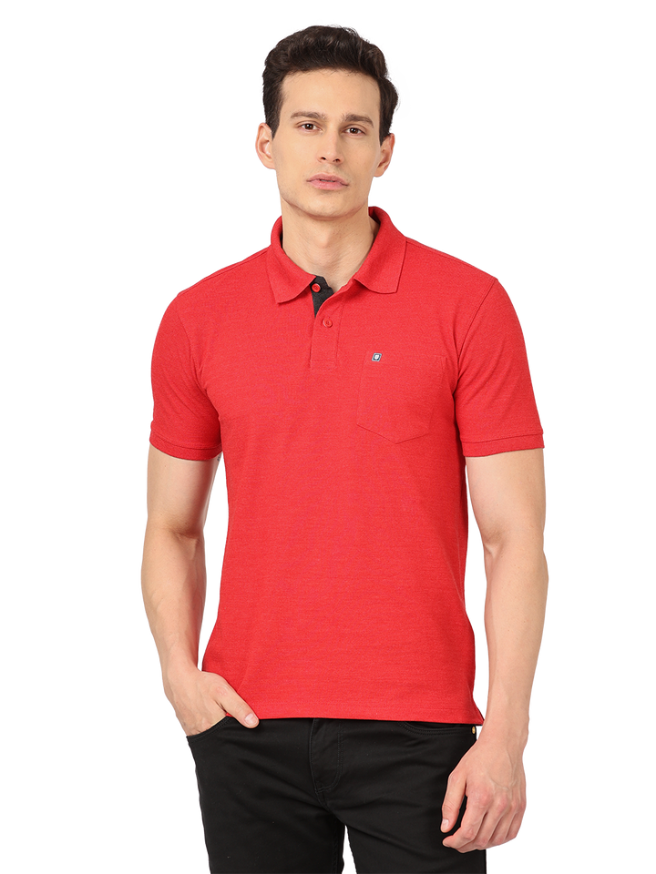 Red Melange Plain Polo Collar T Shirt