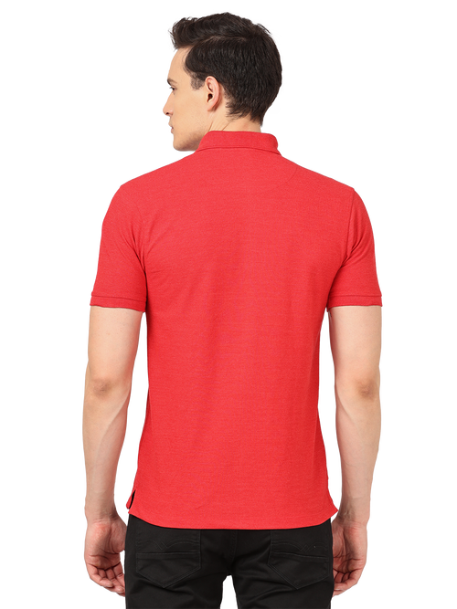 Red Melange Plain Polo Collar T Shirt