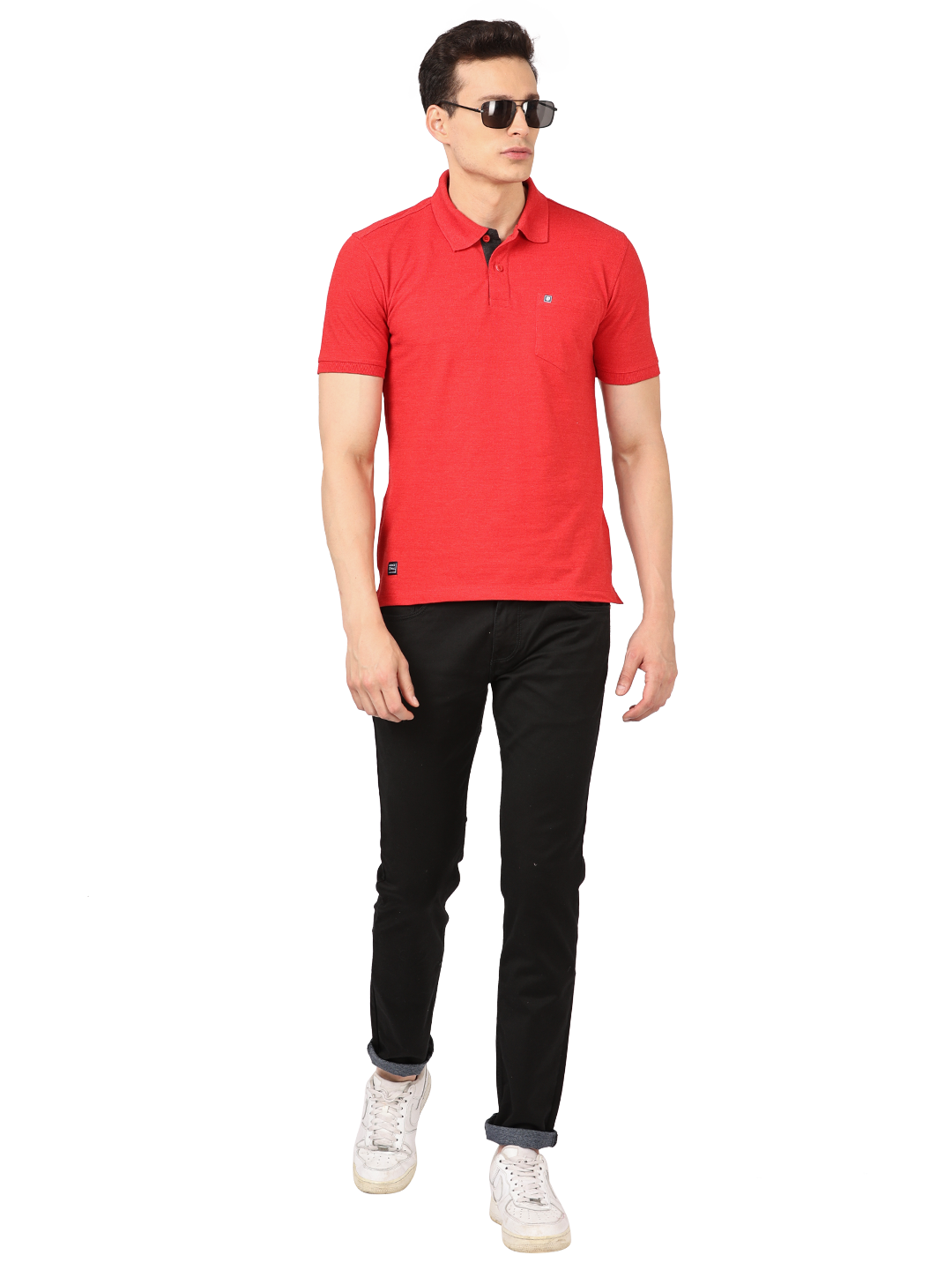 Red Melange Plain Polo Collar T Shirt