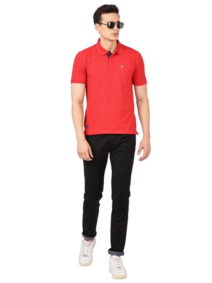 Red Melange Plain Polo Collar T Shirt