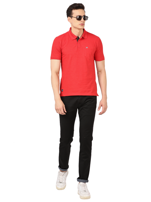 Red Melange Plain Polo Collar T Shirt