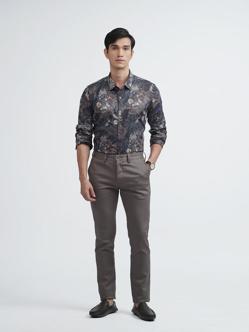 Umber Brown Abstract Floral Printed Shirt