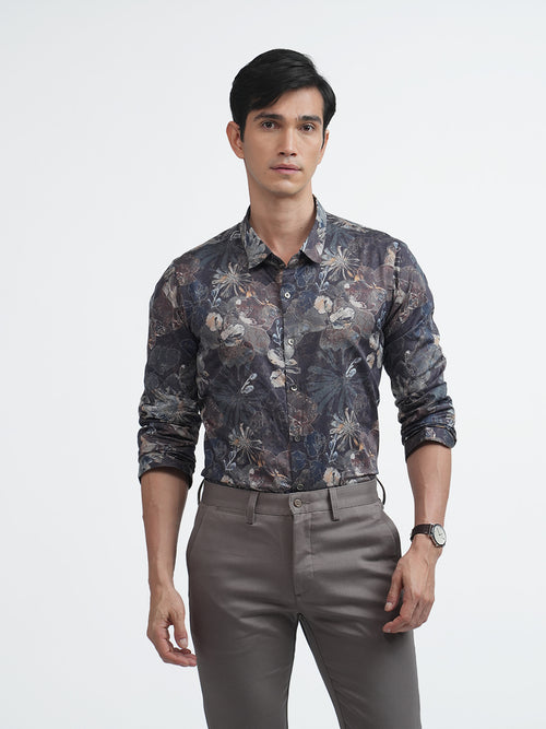 Umber Brown Abstract Floral Printed Shirt