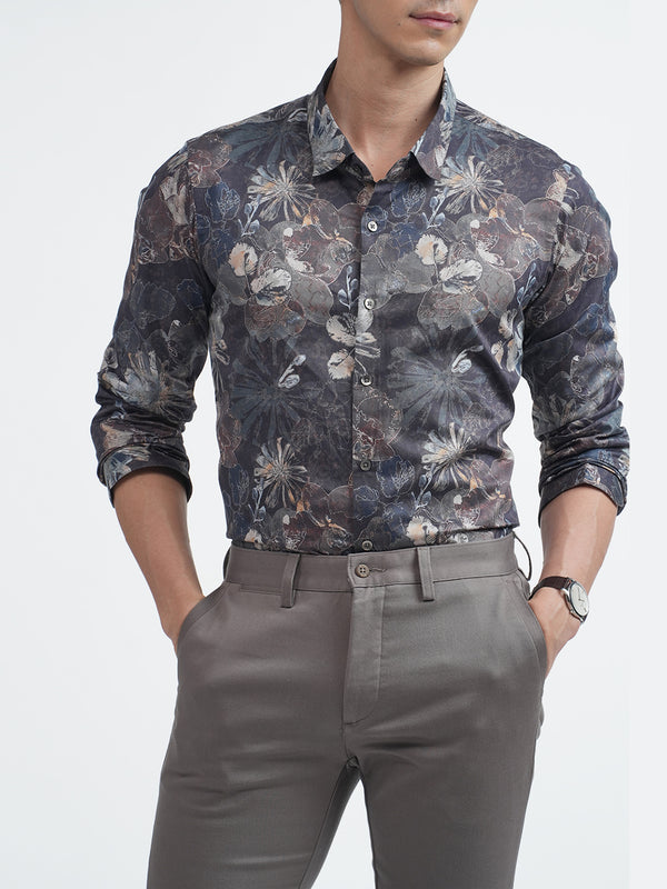 Umber Brown Abstract Floral Printed Shirt