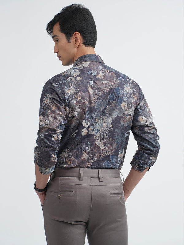 Umber Brown Abstract Floral Printed Shirt