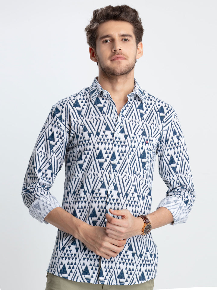 Blue Printed Casual Shirt