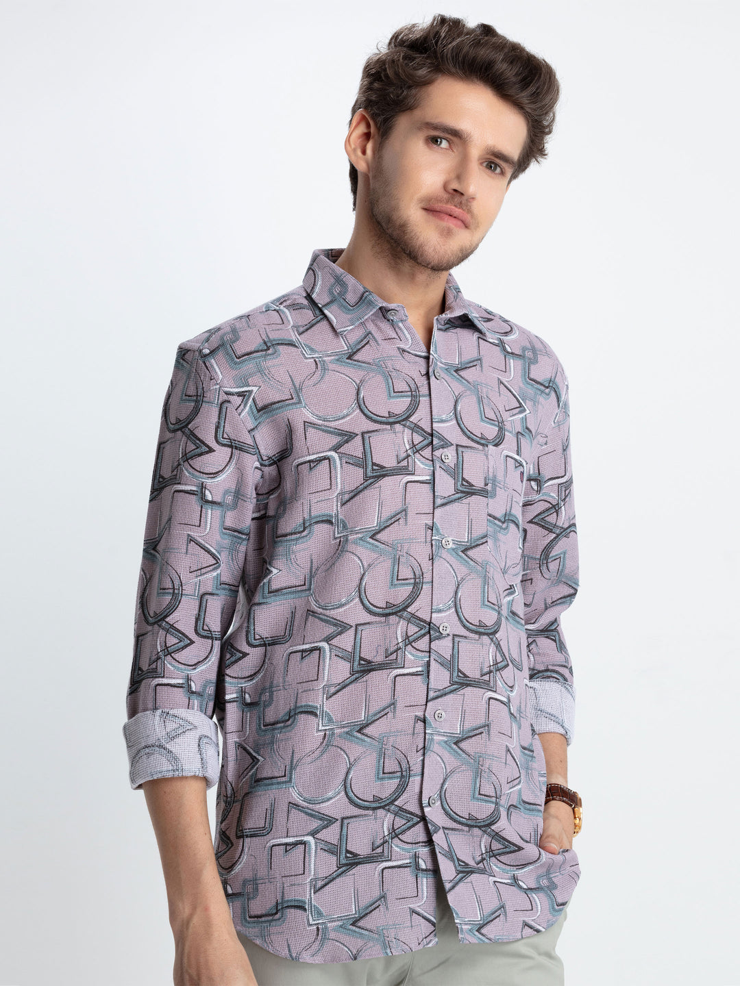 L.Pink Printed Casual Shirt