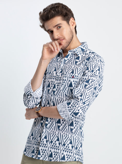 Blue Printed Casual Shirt