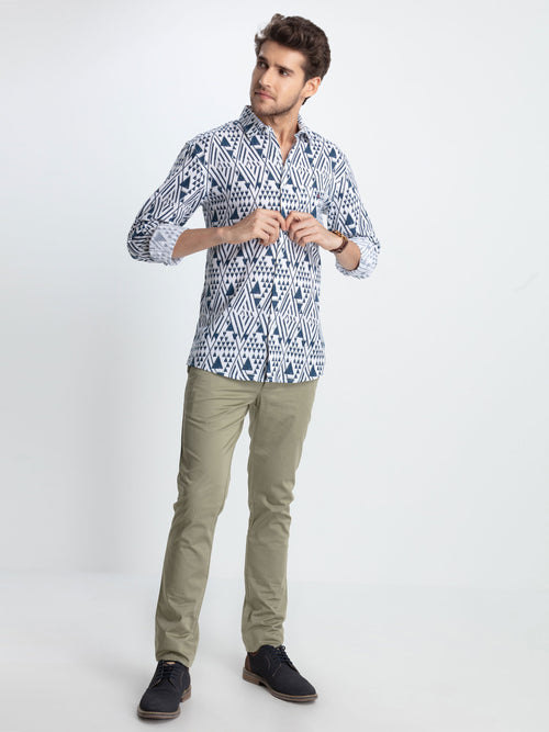 Blue Printed Casual Shirt