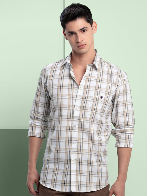 Ecru Checkered Casual Shirt