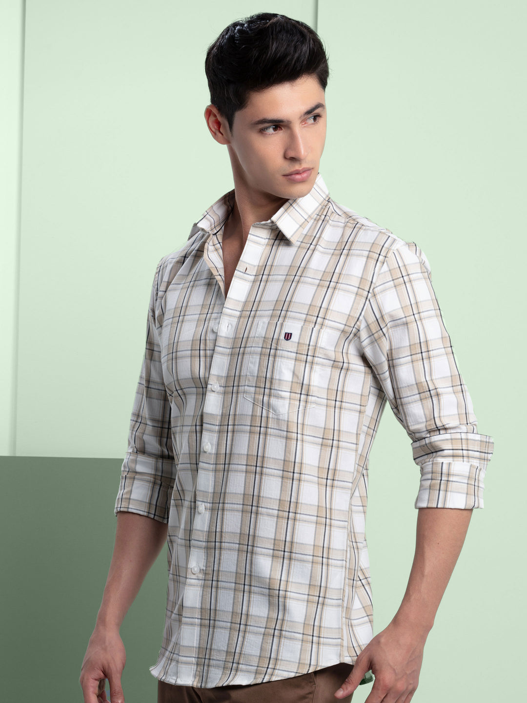 Ecru Checkered Casual Shirt