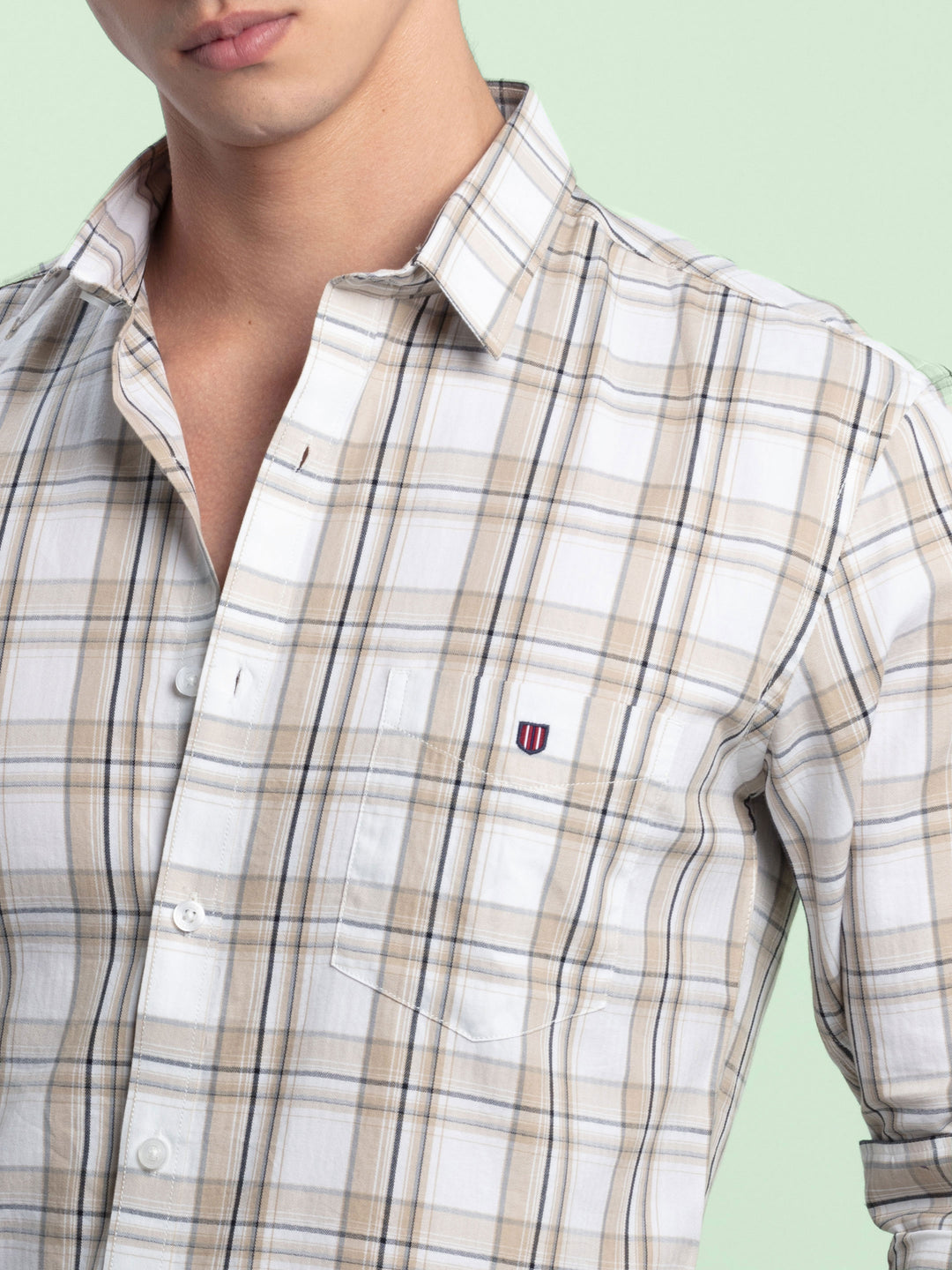 Ecru Checkered Casual Shirt