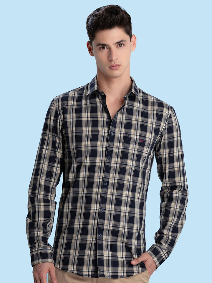 Navy Blue Checkered Casual Shirt