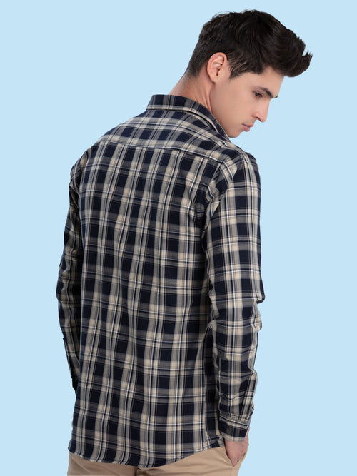 Navy Blue Checkered Casual Shirt